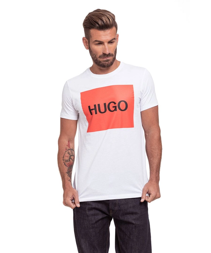 Hugo Mens Red Logo Sustainable T-Shirt - White material_cotton - Size Large